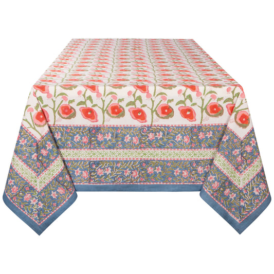 Poppy Block Print Tablecloth 90 x 60 inch