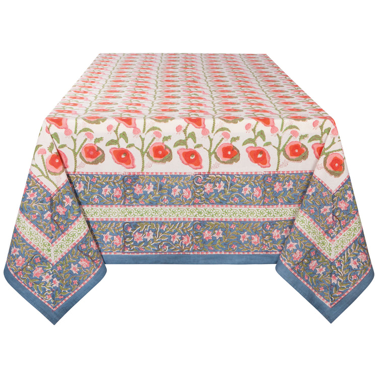 Poppy Block Print Tablecloth 90 x 60 inch