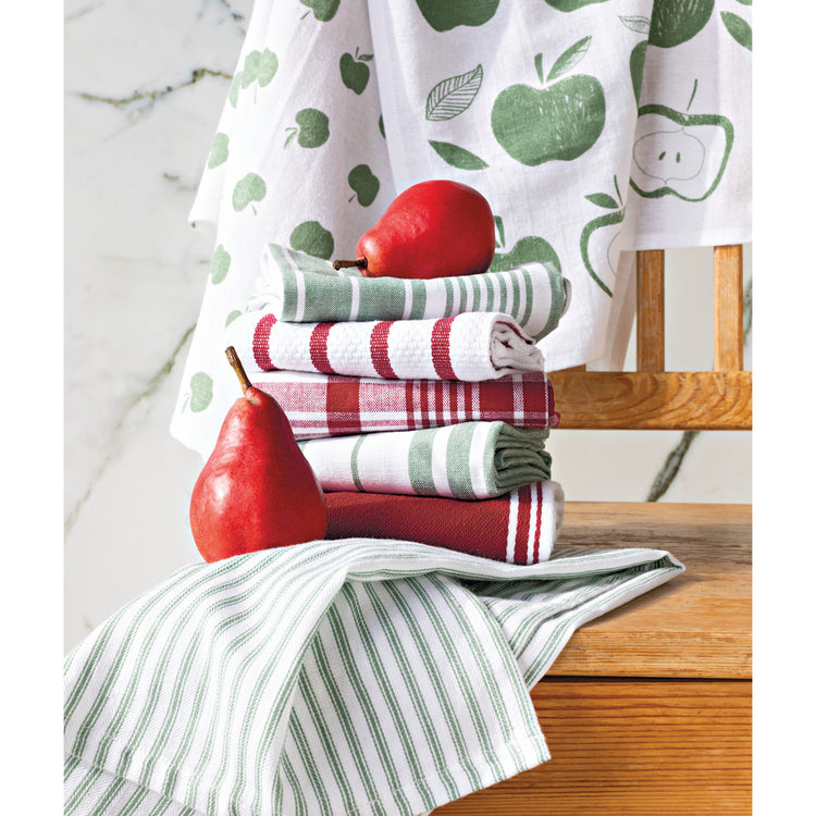 Apples Print Elm Green Floursack Dishtowels Set of 2