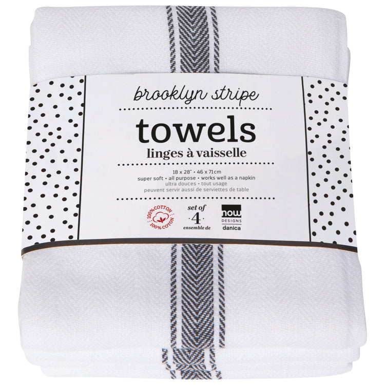 Brooklyn Stripe Black Dishtowels Set of 4