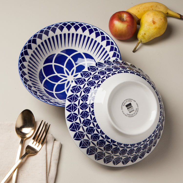 Geo Blue Stamped Bowl 8 inch