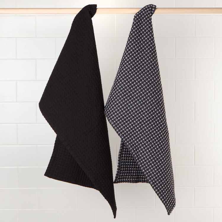 Second Spin Black Waffle Dishtowel Set of 2