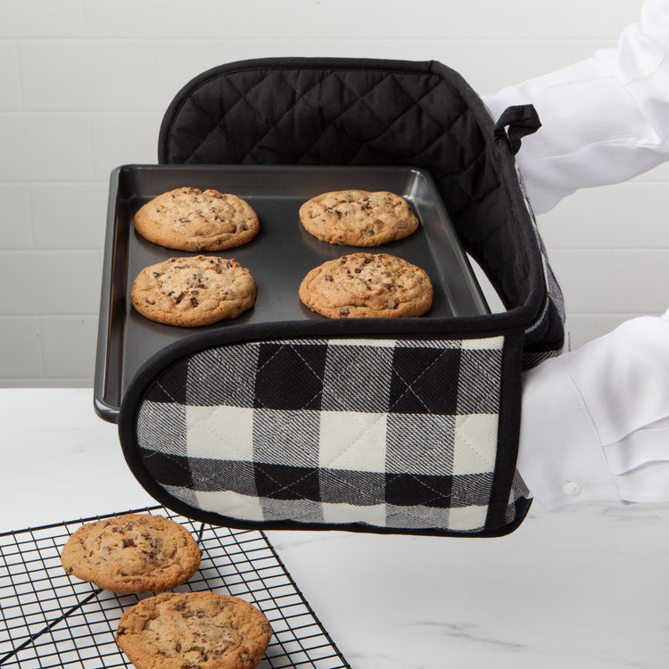 Black Check Double Oven Mitt