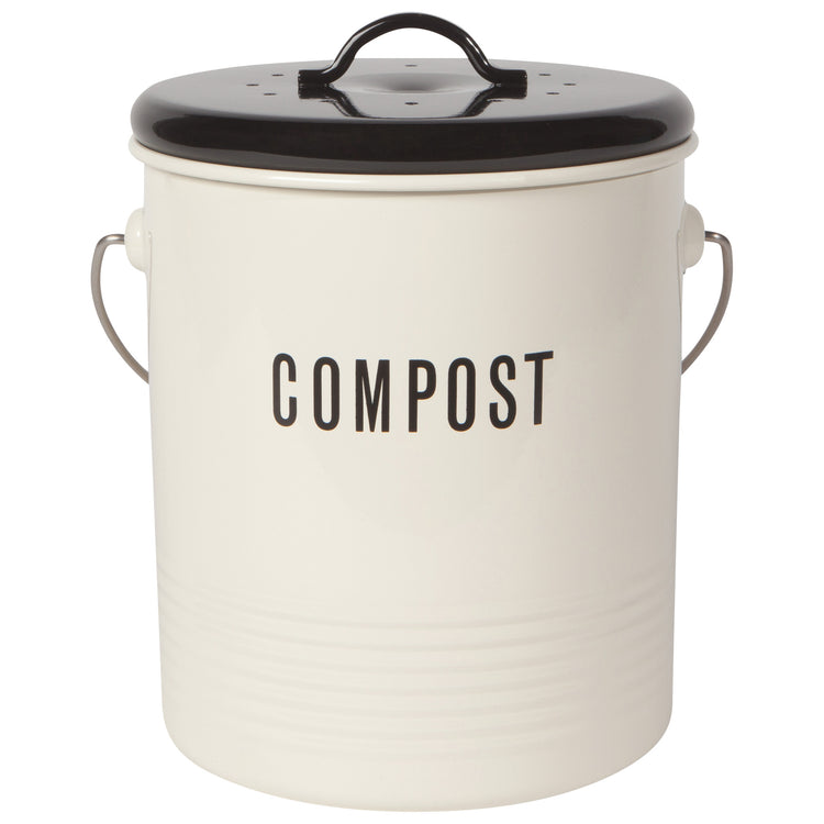 Steel Compost Bin Vintage Ivory 1.25 Gallon