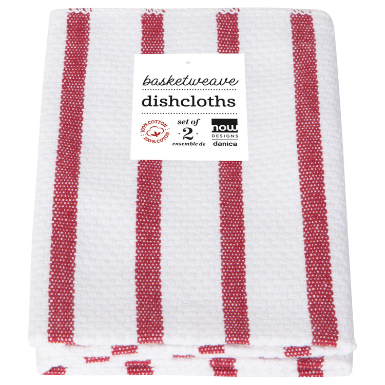 Basketweave Carmine Red Dishcloths Set of 2