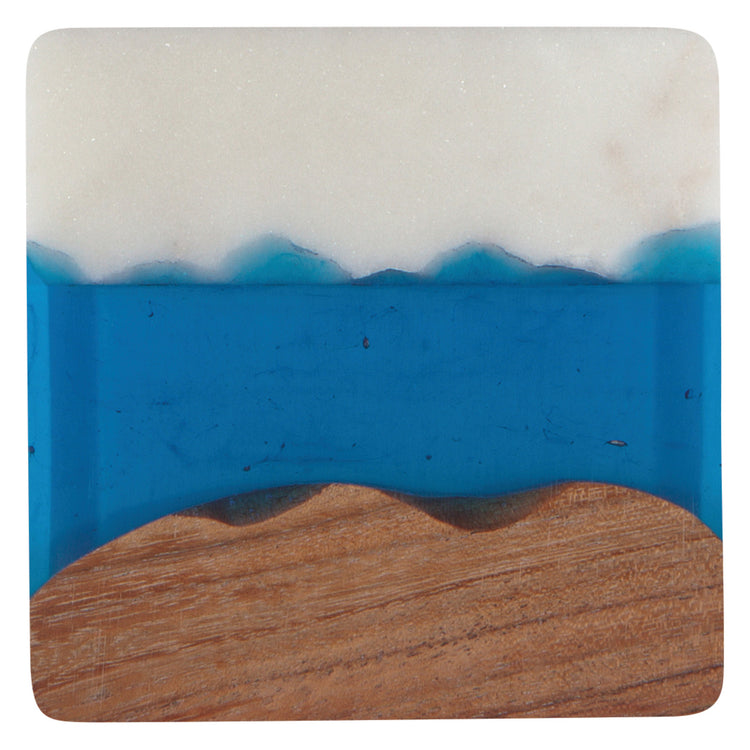 Skyline Azure Marble and Wood Coasters Set of 4