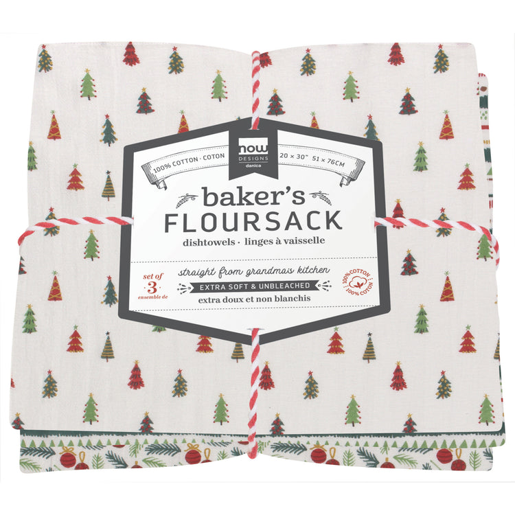Merry And Bright Bakers Floursack Dishtowels Set of 3