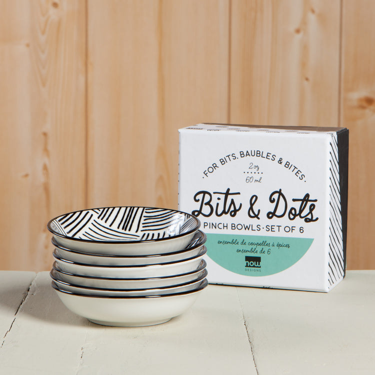Bits and Dots Black and White Pinch Bowls Set of 6