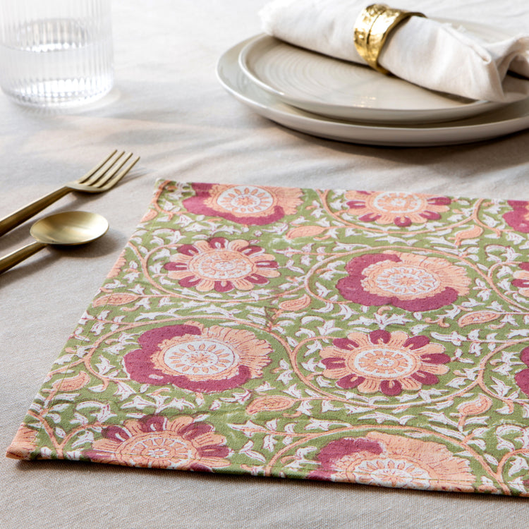 Zinnia Block Print Placemats Set of 4