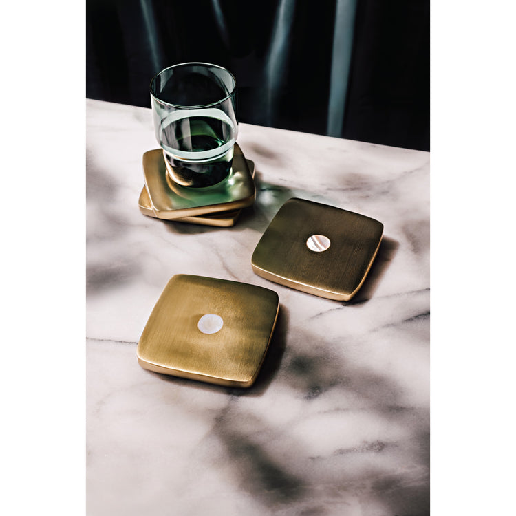 Nacre-Gold Metal Coasters Set of 4