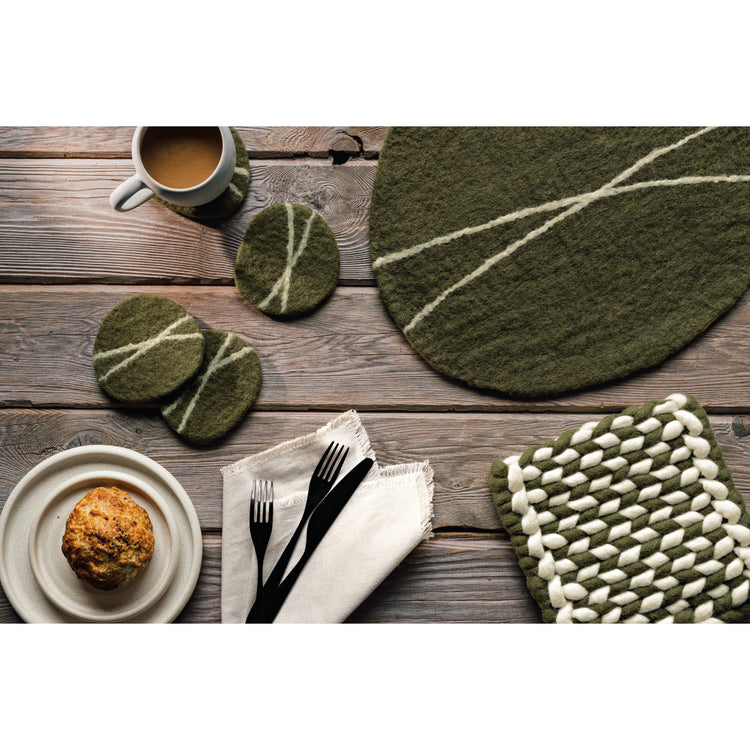 Striato Felt Coaster Set of 4 - Olive Branch