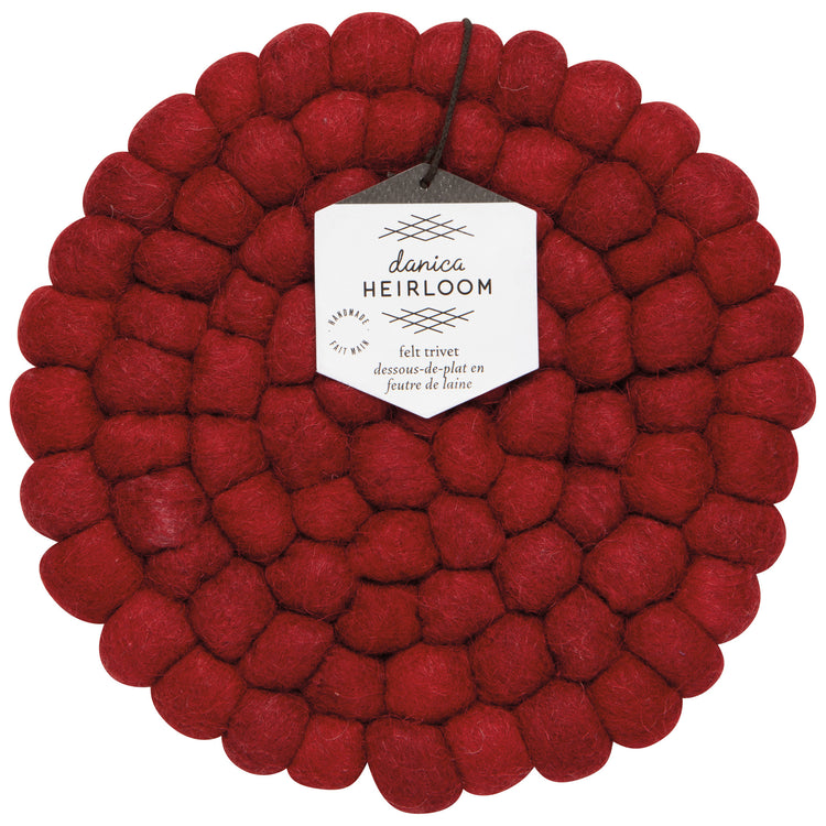 Chili Red Wool Felt Ball Trivet