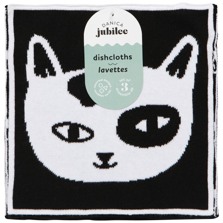 Feline Fine Knit Dishcloth Set of 3