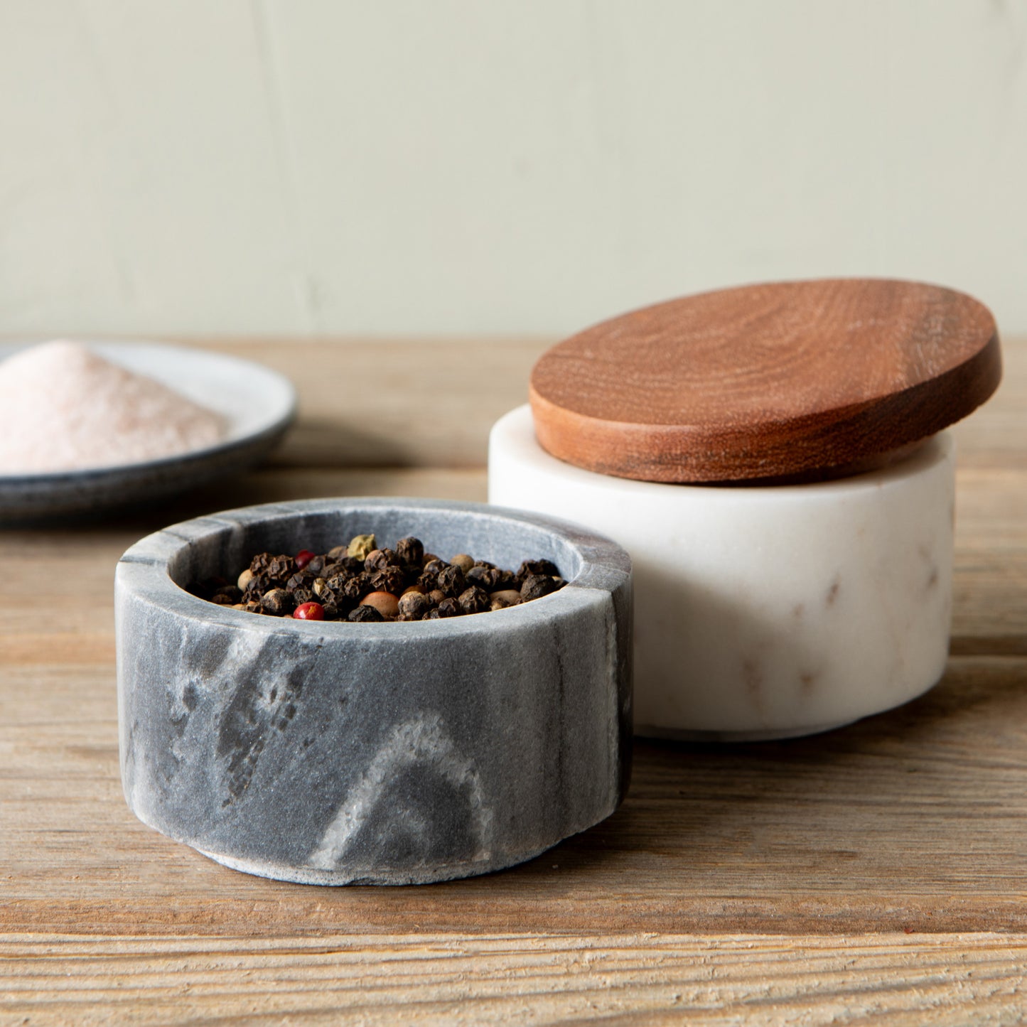 White + Slate Marble Salt Cellar