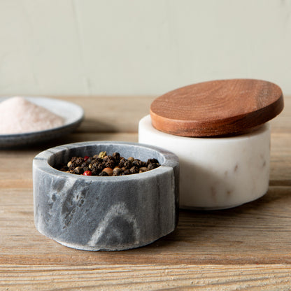 White + Slate Marble Salt Cellar