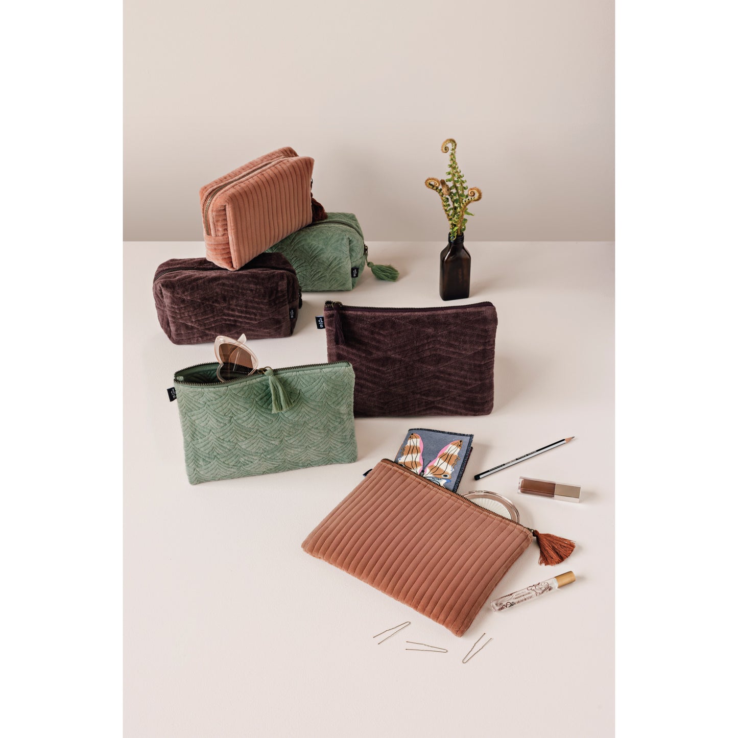 Copper Quilted Velvet Flat Pouch