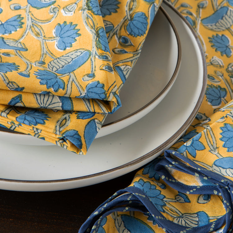 Fan Flower Block Print Napkins Set of 4