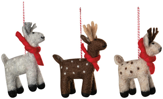 Artic Deer Felt Christmas Tree Ornaments - Assorted