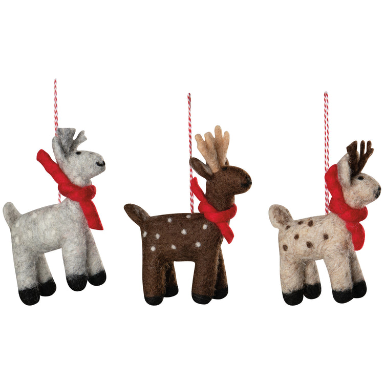 Artic Deer Felt Christmas Tree Ornaments - Assorted