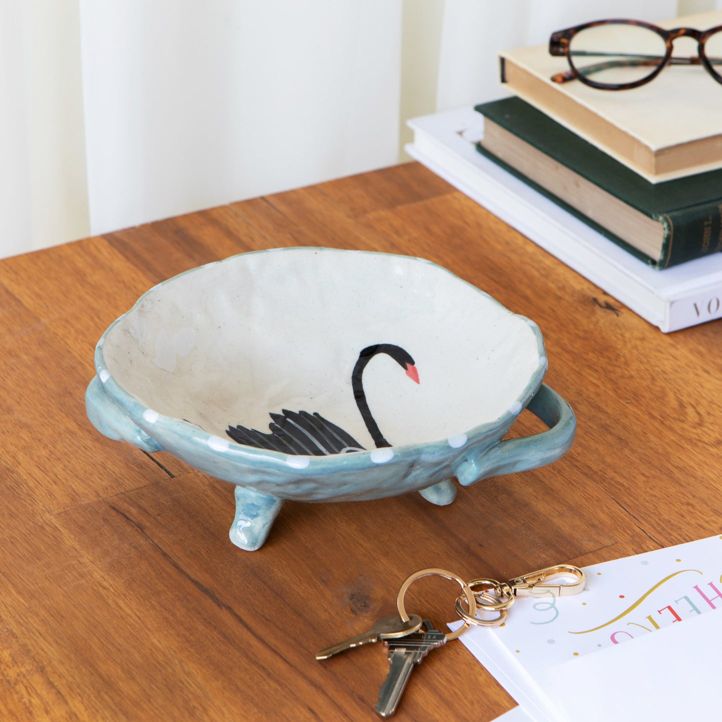 Swan Song Hand Painted Footed Bowl