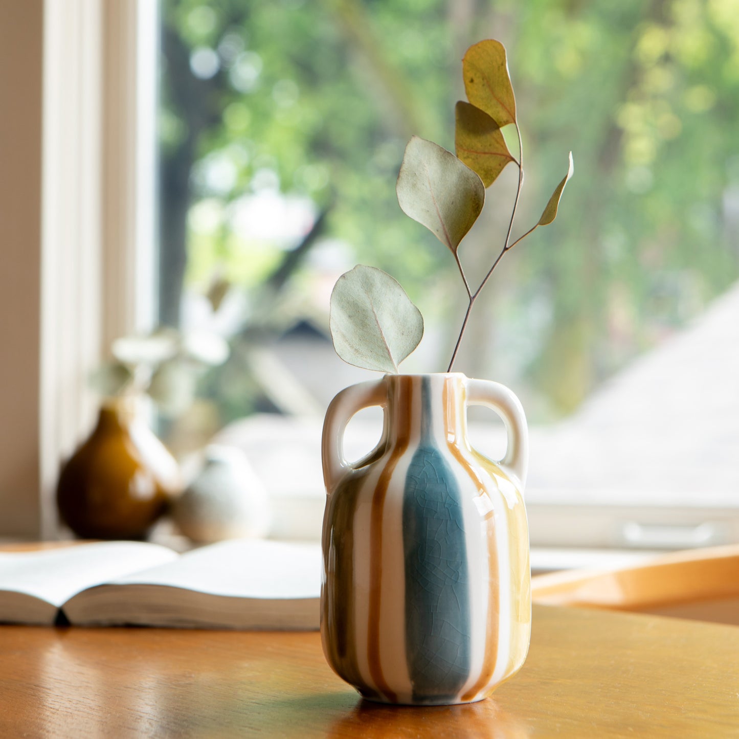Rustic Stripe Ceramic Bud Vase