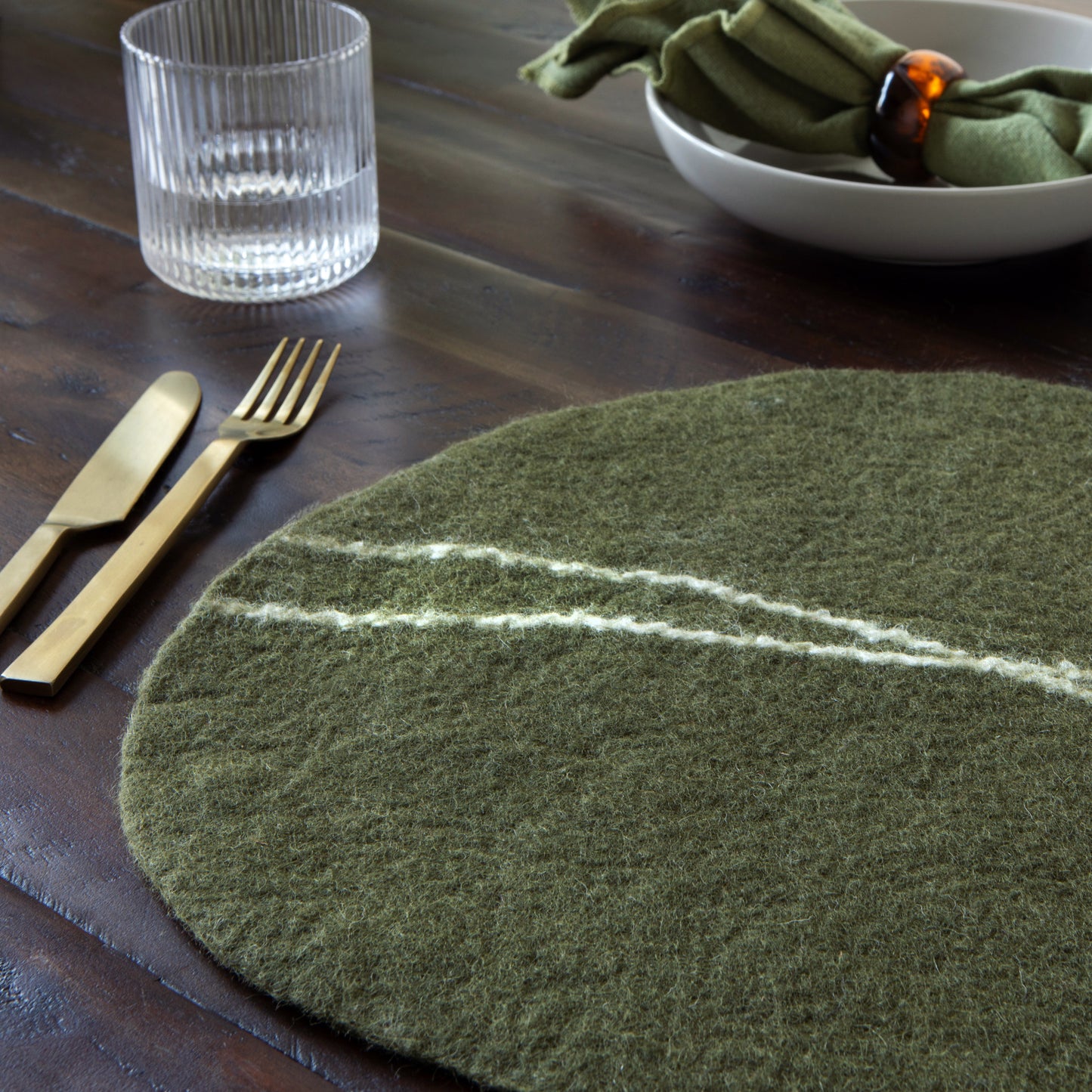 Striato Felt Wool Placemat - Olive Branch
