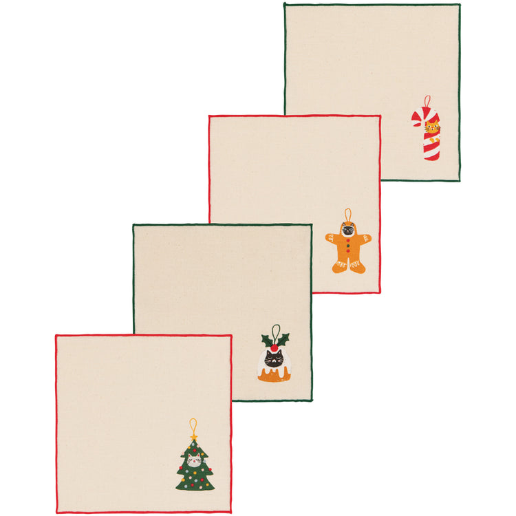 Bauble Cats Christmas Printed Cocktail Napkins Set of 4 Assorted