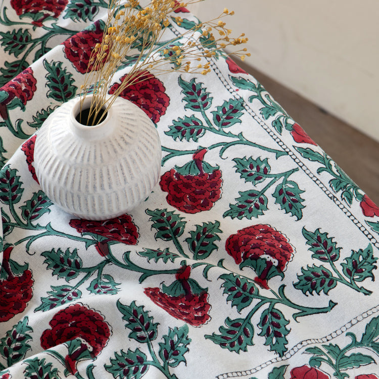 Carnation Block Print Tablecloth 60 x 90 inch