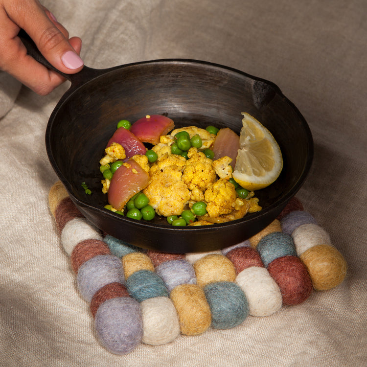 Ochre Wool Felt Ball Trivet