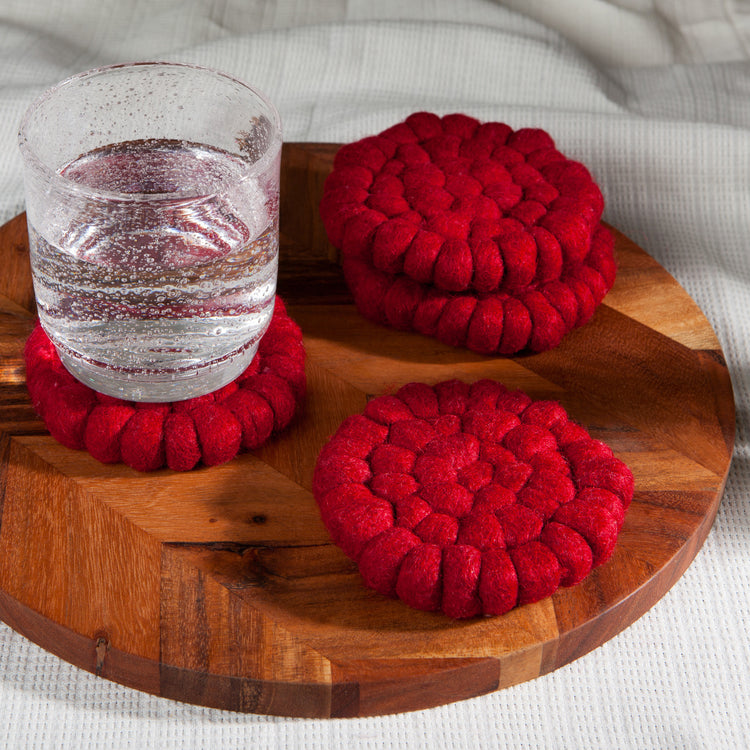 Chili Wool Felt Ball Coasters Set of 4