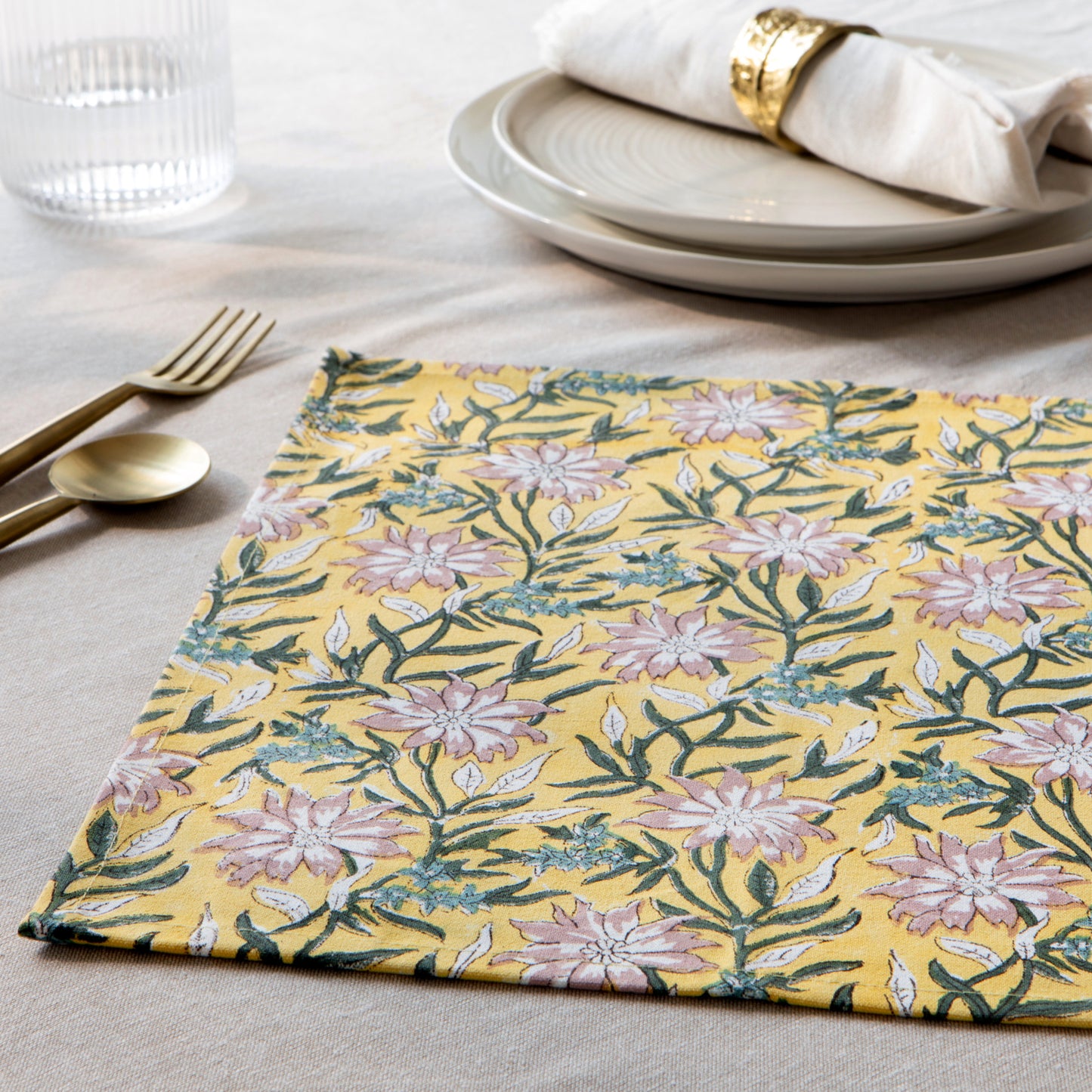 Clematis Block Print Placemats Set of 4