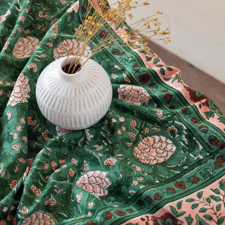 Peony Block Print Tablecloth 60 x 90 inch