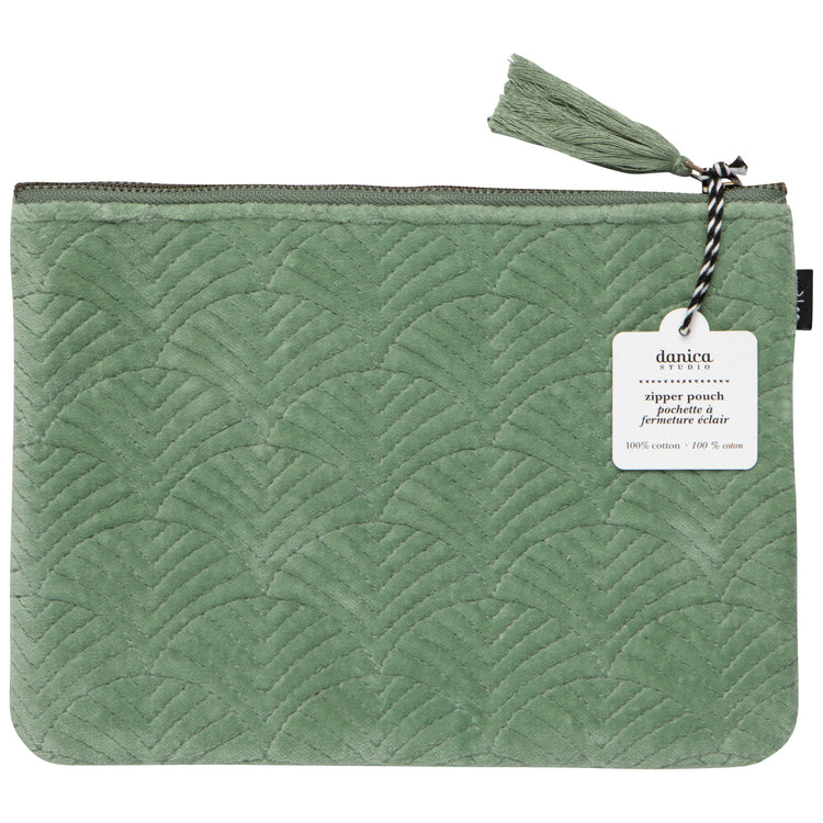Jade Quilted Velvet Flat Pouch