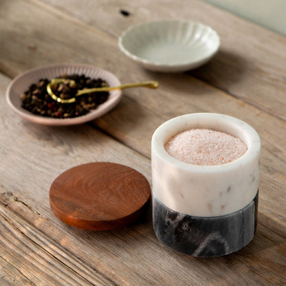 White + Slate Marble Salt Cellar
