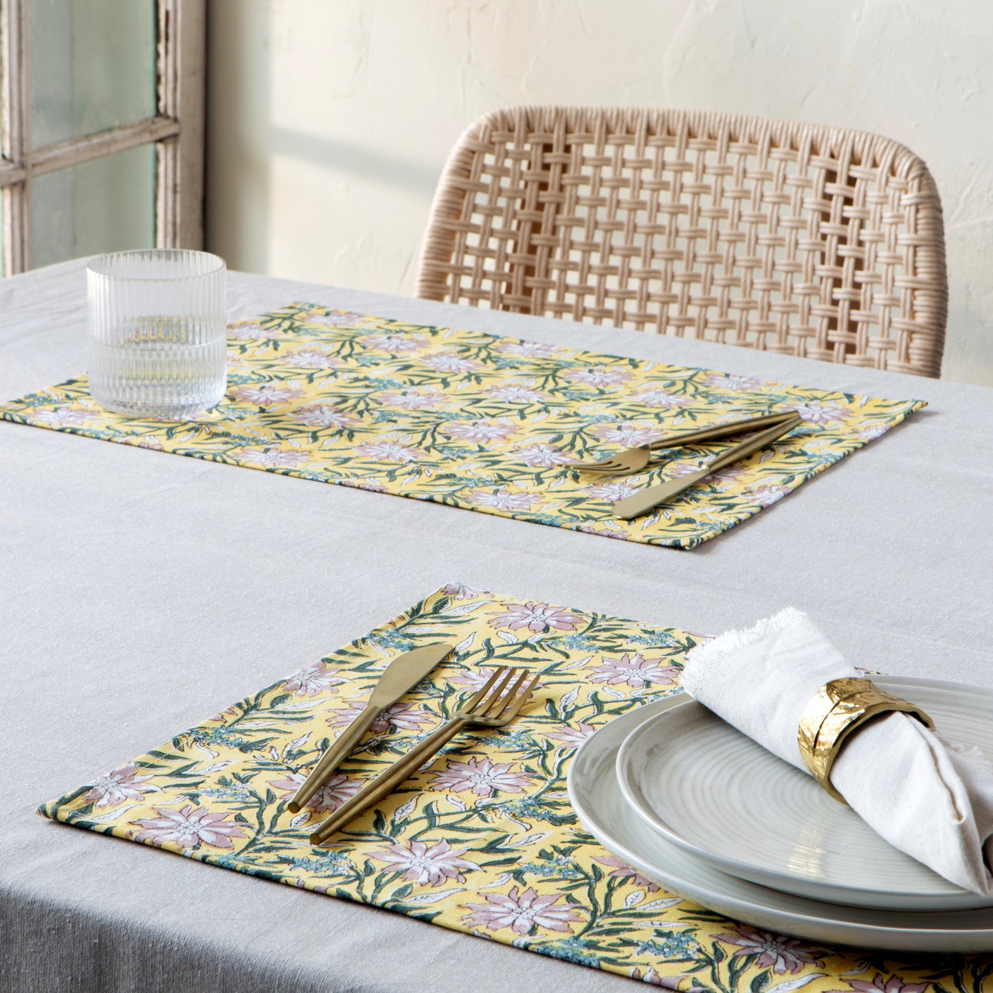 Clematis Block Print Placemats Set of 4