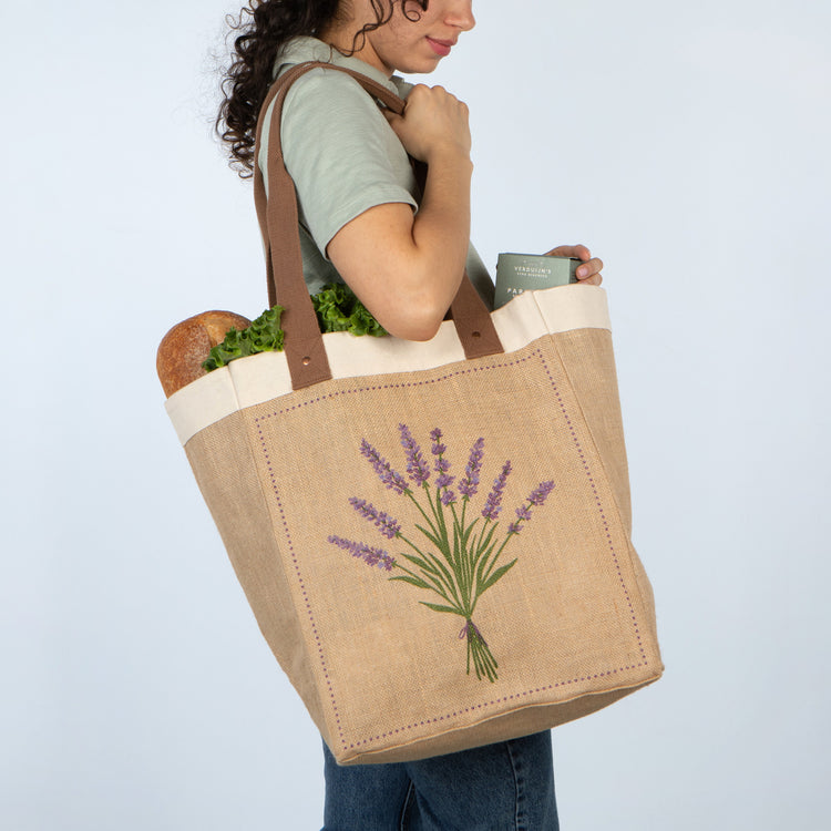 Lavender Large Burlap Shopping Bag