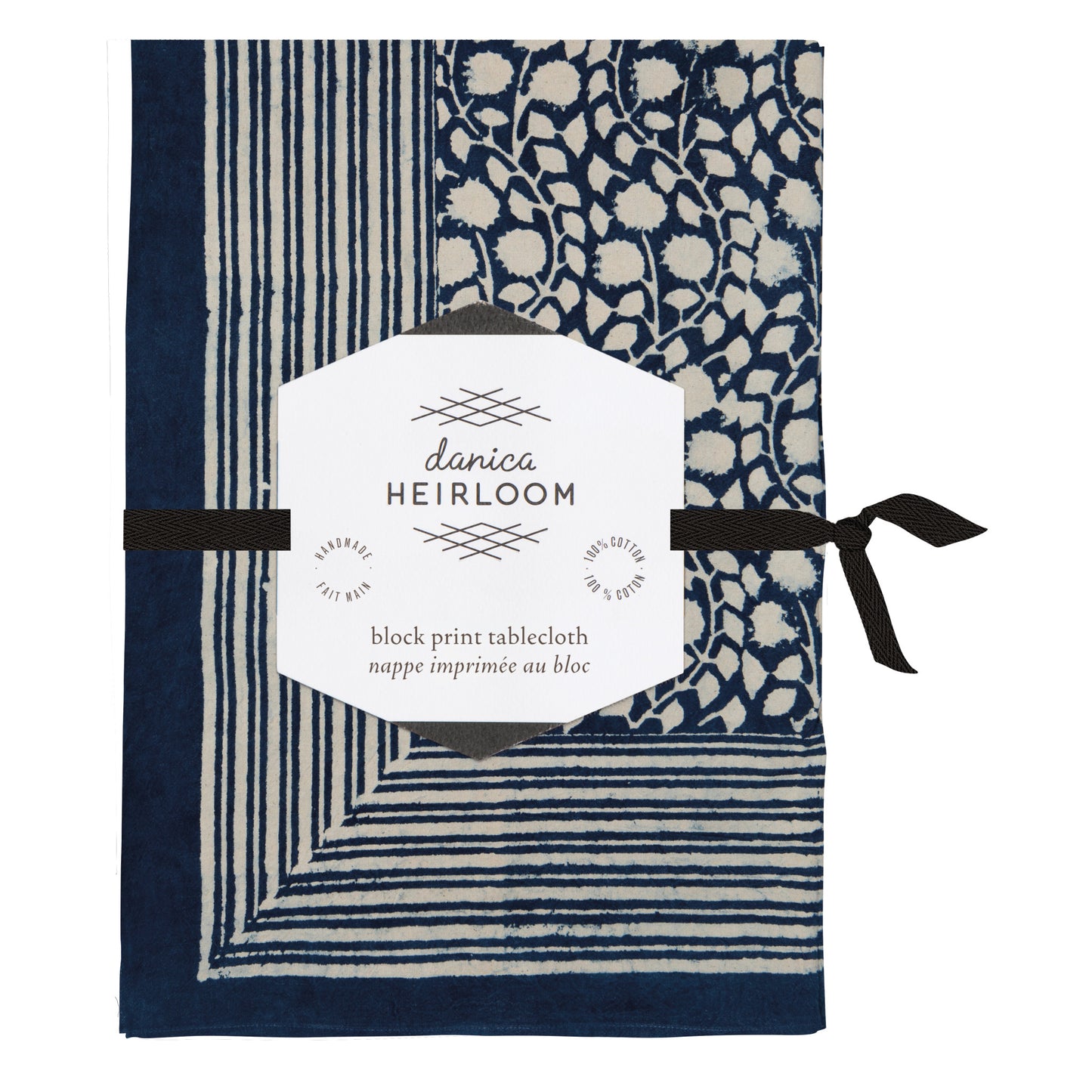 Vinebloom Block Print Tablecloth 90 x 60 inch