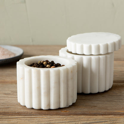 White Fluted Marble Salt Cellar