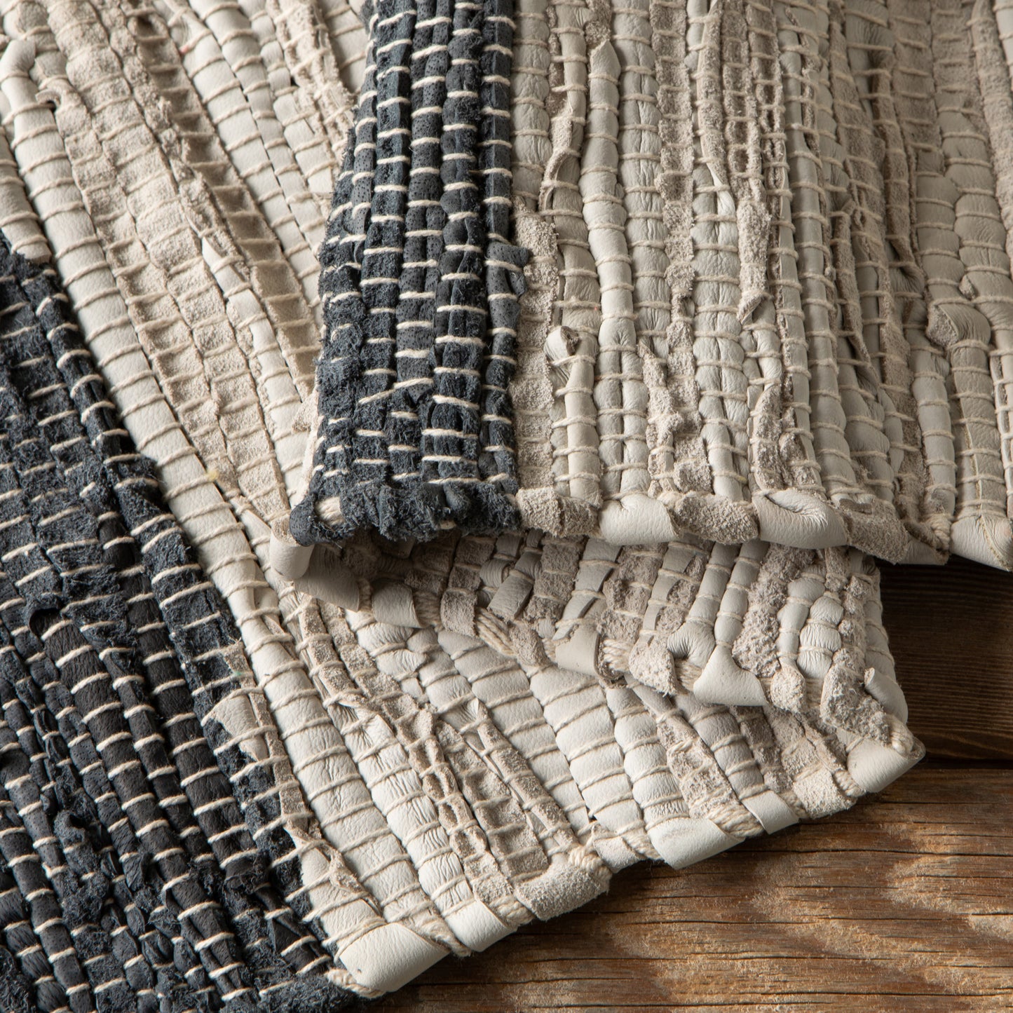 Step Recycled Leather Chindi Rug 2 x 3 ft