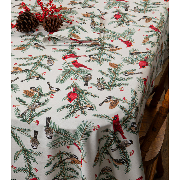 Birds & Boughs Christmas Tablecloth 60 x 120 Inches