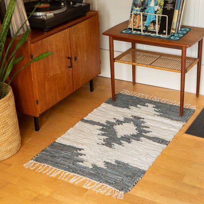 Step Recycled Leather Chindi Rug 2 x 3 ft