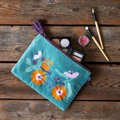 Petal Power Embroidered Flat Pouch