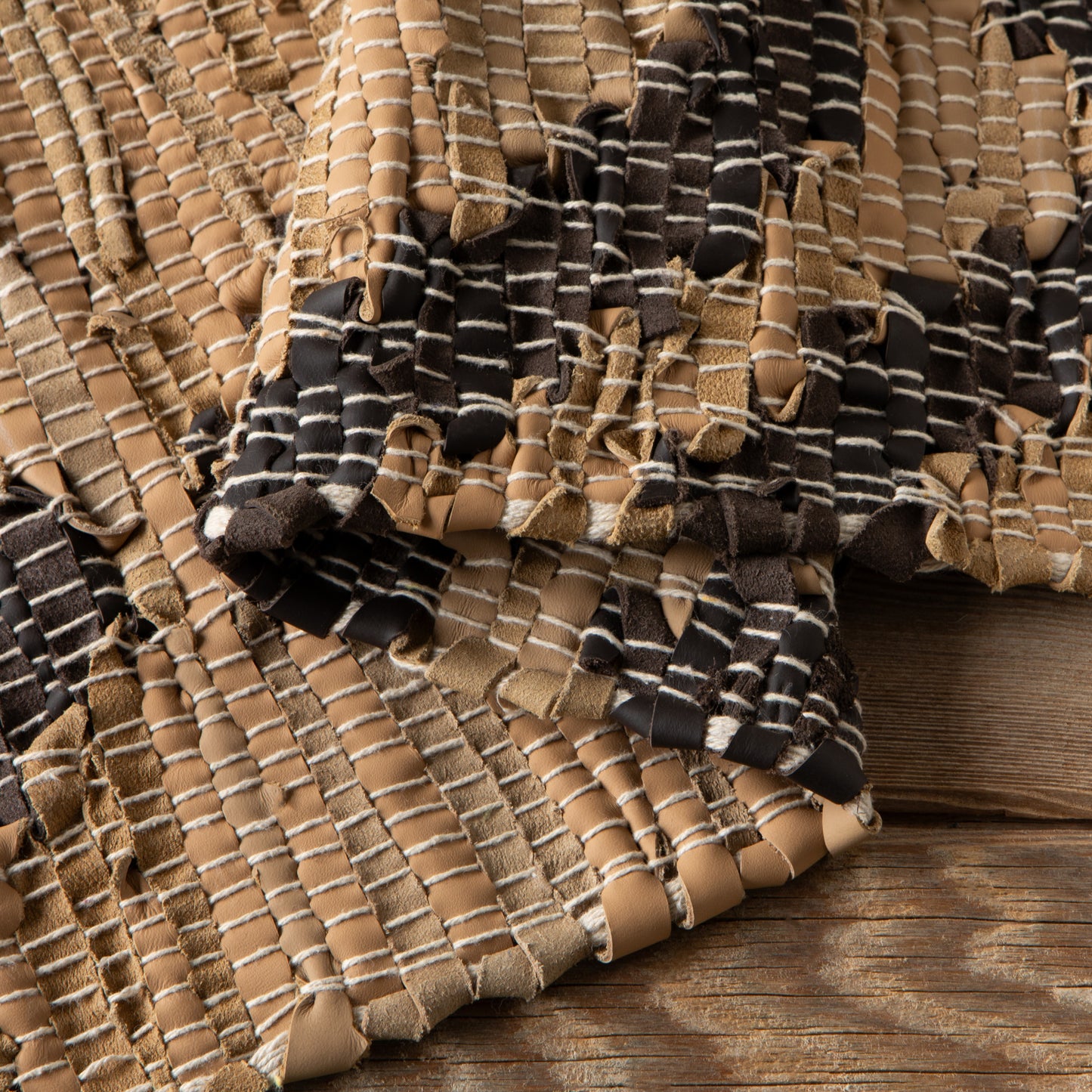 Tetra Recycled Leather Chindi Rug 2 x 3 ft
