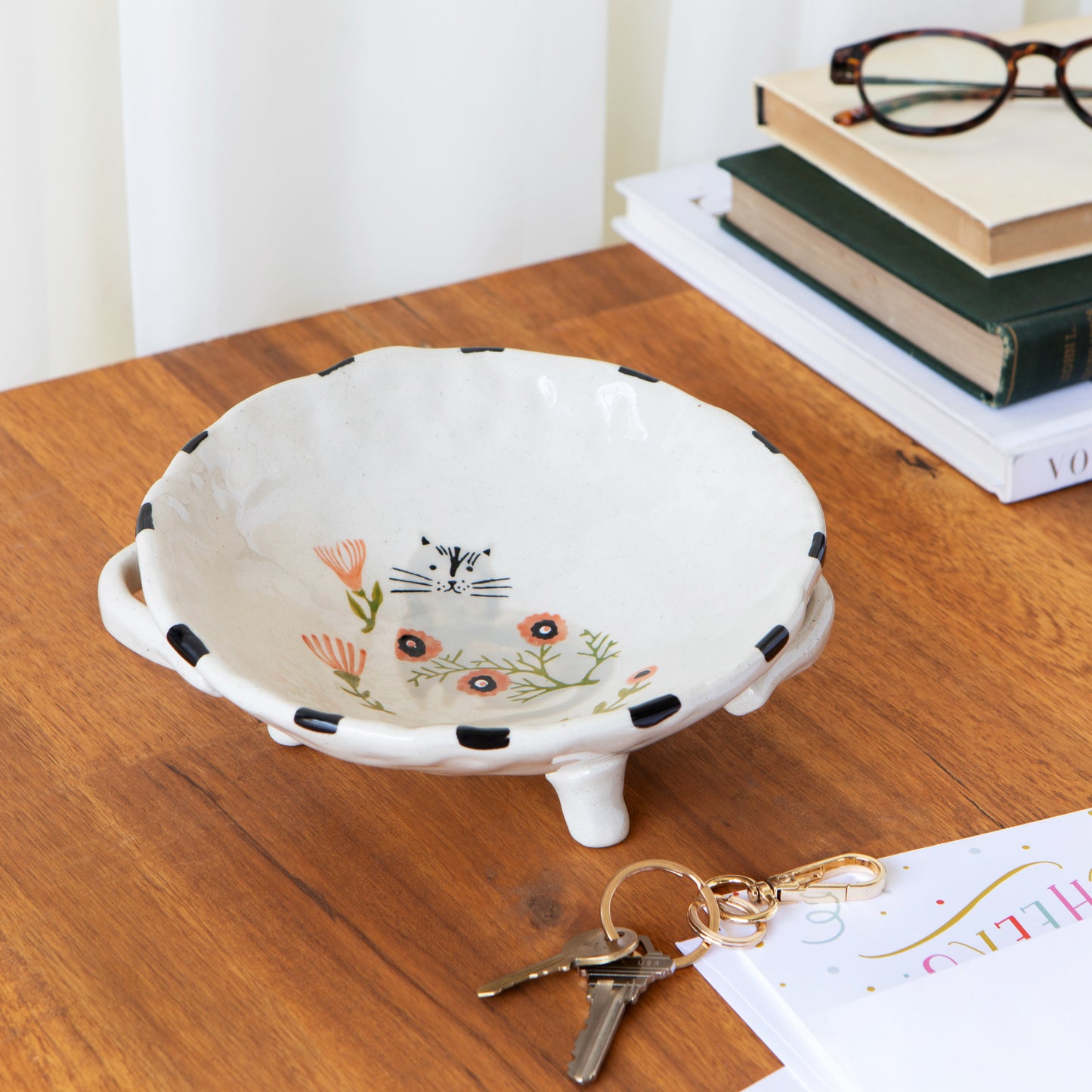 Catbloom Hand Painted Footed Bowl