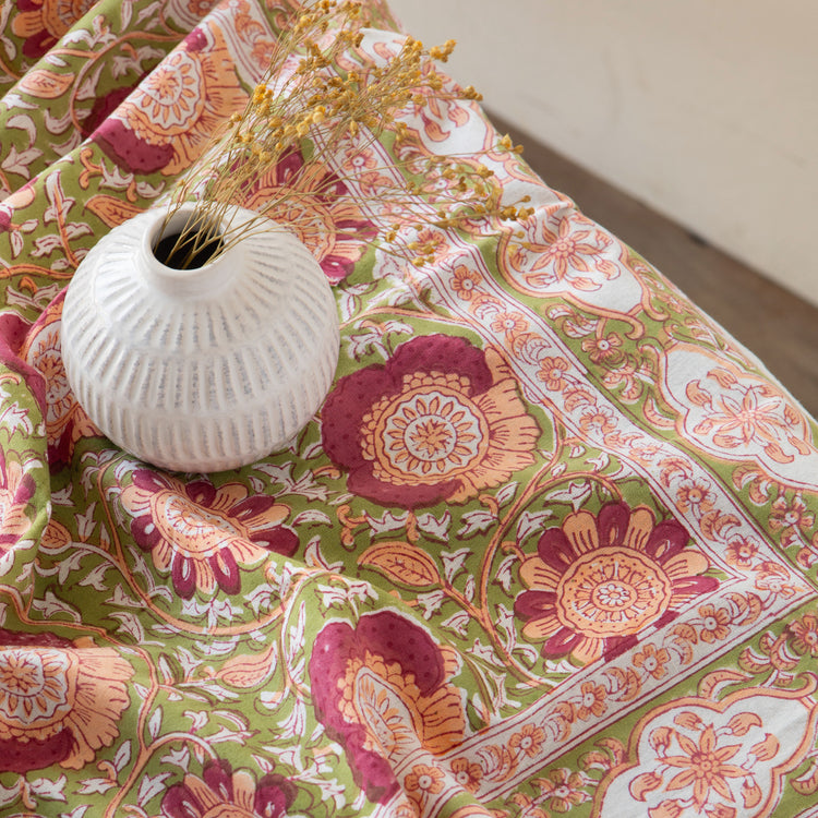 Zinnia Block Print Tablecloth 60 x 90 inch
