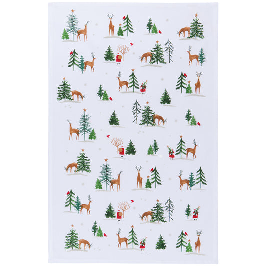 Santa's Reindeer Printed Cotton Dishtowel