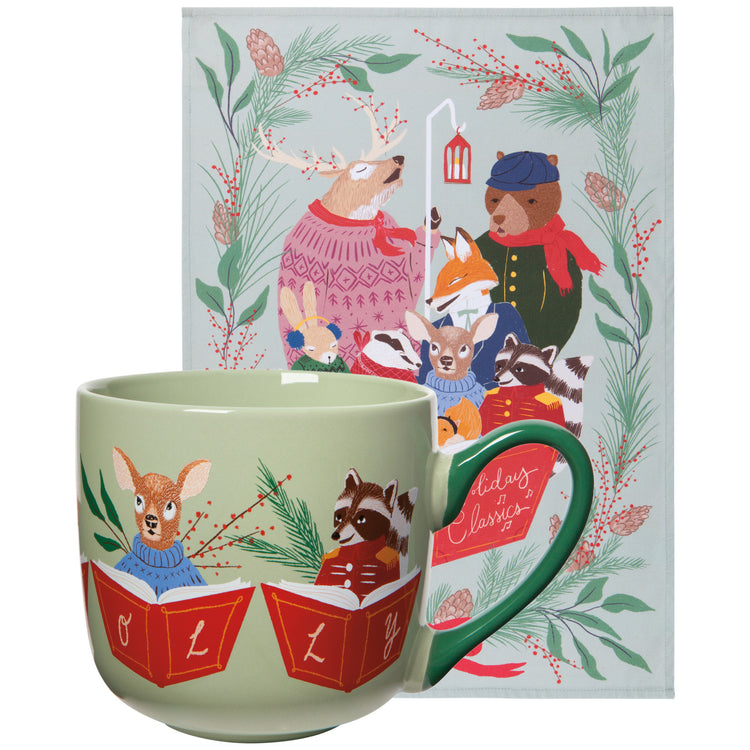 Woodland Carolers Mug and Dishtowel Set