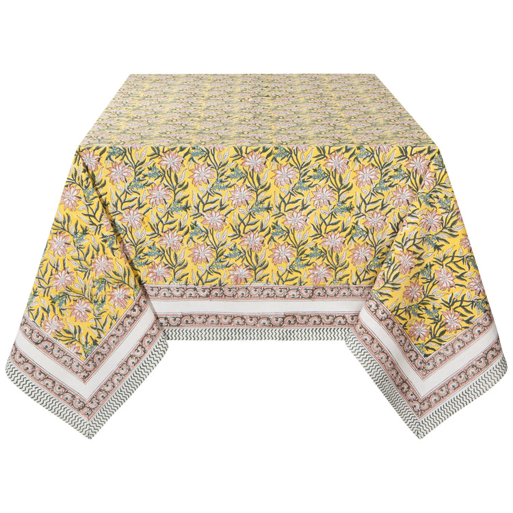 Clematis Block Print Tablecloth 90 x 60 inches