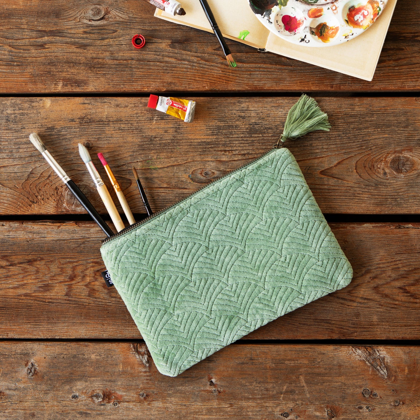 Jade Quilted Velvet Flat Pouch