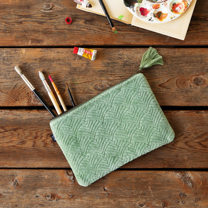 Jade Quilted Velvet Flat Pouch
